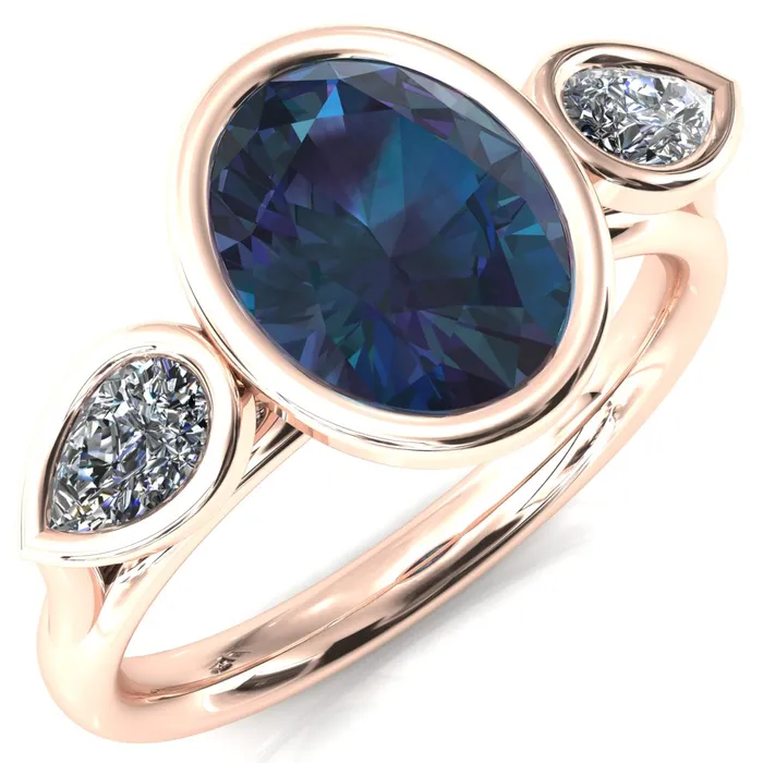 Rings Fire Brilliance Ocean Oval Center with Pear Lab DIamond 3 Stone Ring
