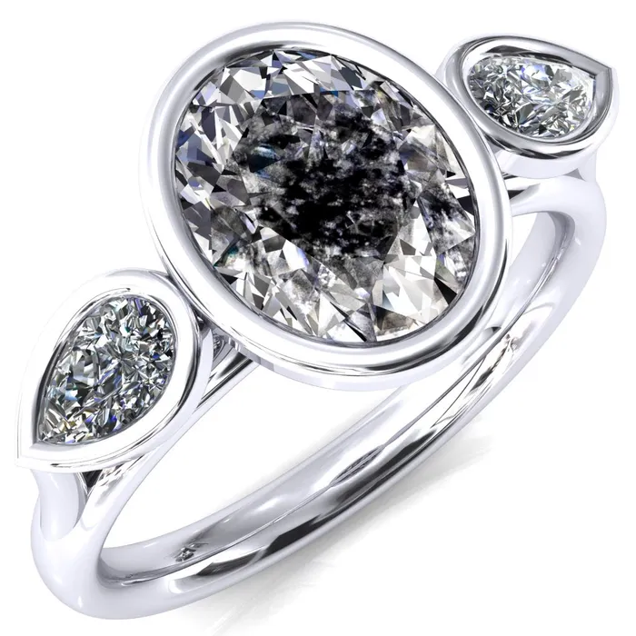 Rings Fire Brilliance Ocean Oval Center with Pear Lab DIamond 3 Stone Ring
