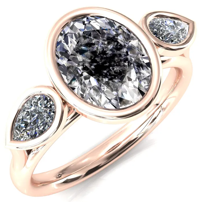 Rings Fire Brilliance Ocean Oval Center with Pear Lab DIamond 3 Stone Ring
