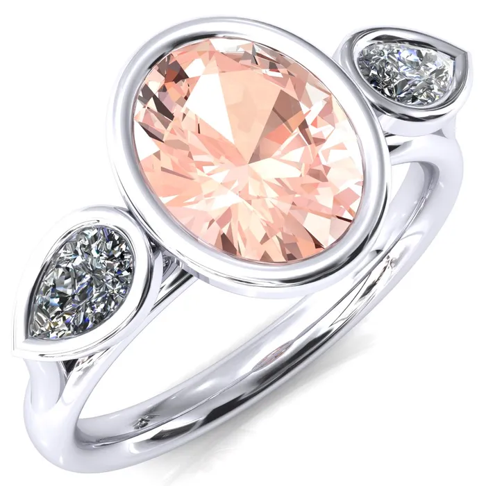 Rings Fire Brilliance Ocean Oval Center with Pear Lab DIamond 3 Stone Ring