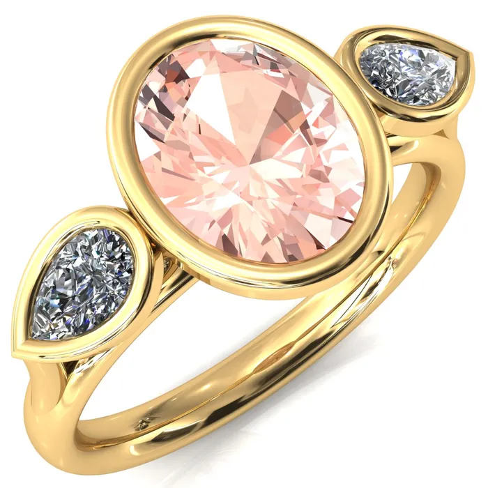 Rings Fire Brilliance Ocean Oval Center with Pear Lab DIamond 3 Stone Ring
