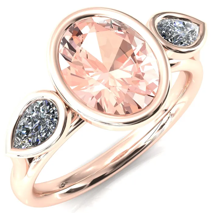 Rings Fire Brilliance Ocean Oval Center with Pear Lab DIamond 3 Stone Ring