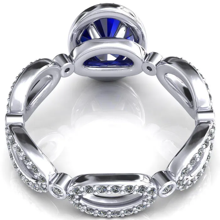 Rings Fire Brilliance Polaris Oval Blue Sapphire 4 Claw Prongs Diamond Halo Full Eternity Accent Ring
