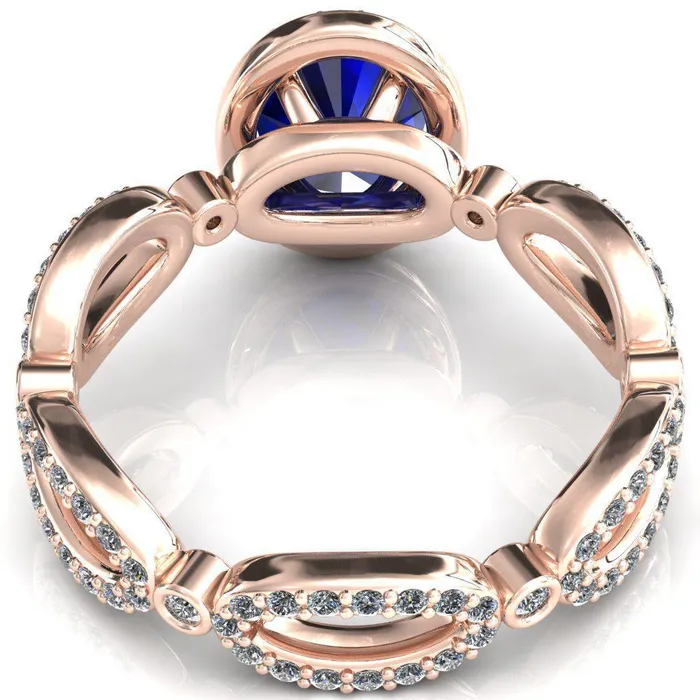 Rings Fire Brilliance Polaris Oval Blue Sapphire 4 Claw Prongs Diamond Halo Full Eternity Accent Ring