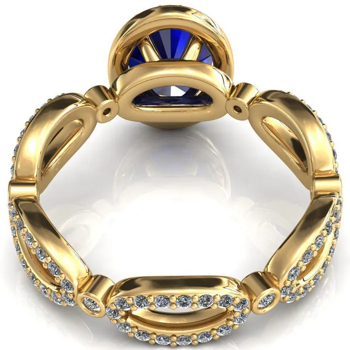 Rings Fire Brilliance Polaris Oval Blue Sapphire 4 Claw Prongs Diamond Halo Full Eternity Accent Ring