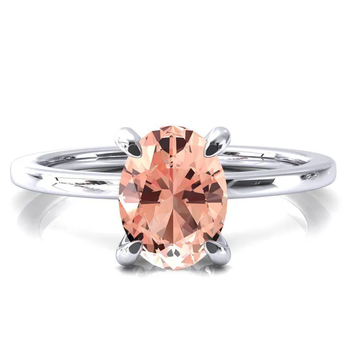 Rings Fire Brilliance Rosy Oval Champagne Sapphire 4 Claw Prong Single Rail Micropave Engagement Ring Rings Fire Brilliance Rosy Oval Champagne Sapphire 4 Claw Prong Single Rail Micropave Engagement Ring