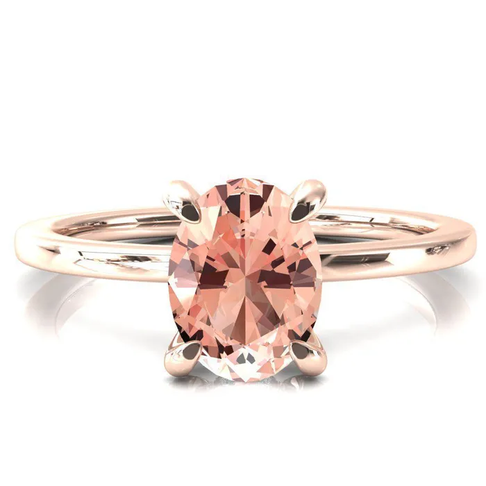 Rings Fire Brilliance Rosy Oval Champagne Sapphire 4 Claw Prong Single Rail Micropave Engagement Ring