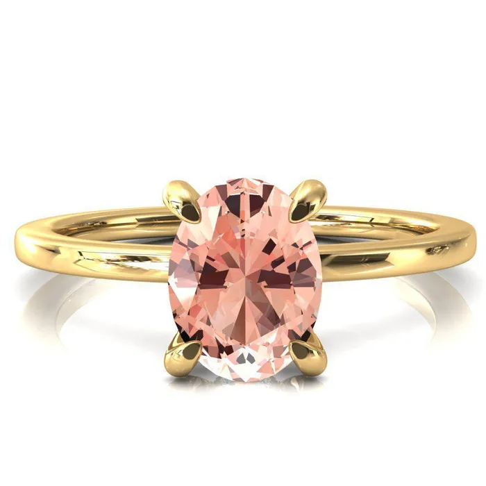 Rings Fire Brilliance Rosy Oval Champagne Sapphire 4 Claw Prong Single Rail Micropave Engagement Ring