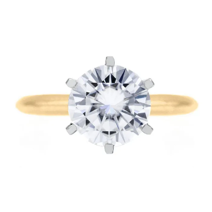 Rings Fire Brilliance Round Center Stone 14K or 18K TwoTone Yellow Gold Band and White Gold 6 Prongs Solitaire Ring Rings Fire Brilliance Round Center Stone 14K or 18K TwoTone Yellow Gold Band and White Gold 6 Prongs Solitaire Ring