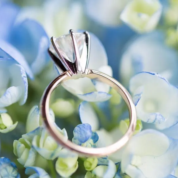 Rings Fire Brilliance Round Center Stone 14K or 18K TwoTone Yellow Gold Band and White Gold 6 Prongs Solitaire Ring