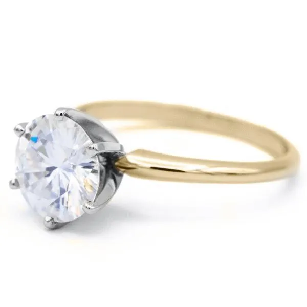 Rings Fire Brilliance Round Center Stone 14K or 18K TwoTone Yellow Gold Band and White Gold 6 Prongs Solitaire Ring