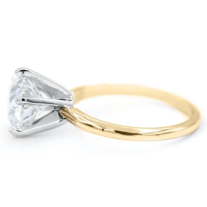 Rings Fire Brilliance Round Center Stone 14K or 18K TwoTone Yellow Gold Band and White Gold 6 Prongs Solitaire Ring