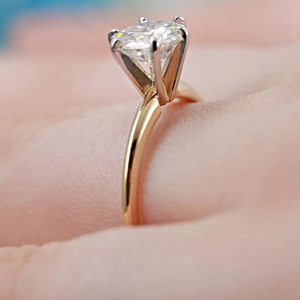 Rings Fire Brilliance Round Center Stone 14K or 18K TwoTone Yellow Gold Band and White Gold 6 Prongs Solitaire Ring