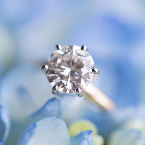 Rings Fire Brilliance Round Center Stone 14K or 18K TwoTone Yellow Gold Band and White Gold 6 Prongs Solitaire Ring