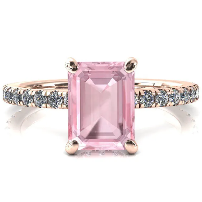 Rings Fire Brilliance Sicili Emerald Pink Sapphire 4 Prong 34 Micro Pave Diamond Engagement Ring