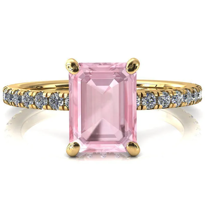 Rings Fire Brilliance Sicili Emerald Pink Sapphire 4 Prong 34 Micro Pave Diamond Engagement Ring