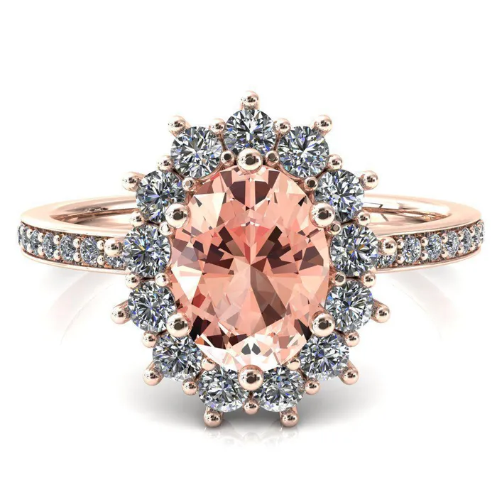 Rings Fire Brilliance The Duchess Oval Champagne Sapphire 6 Prong Diamond Cluster Halo Ring