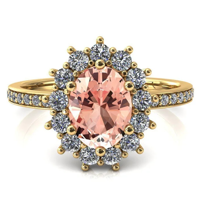 Rings Fire Brilliance The Duchess Oval Champagne Sapphire 6 Prong Diamond Cluster Halo Ring