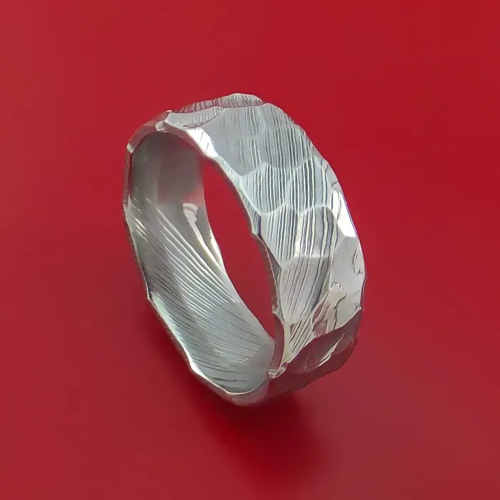 Rings Hammered Damascus Steel Ring Custom Made Band Lashbrook