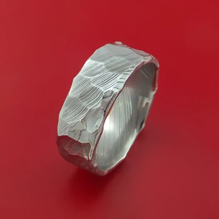 Rings Hammered Damascus Steel Ring Custom Made Band Lashbrook Rings Hammered Damascus Steel Ring Custom Made Band Lashbrook