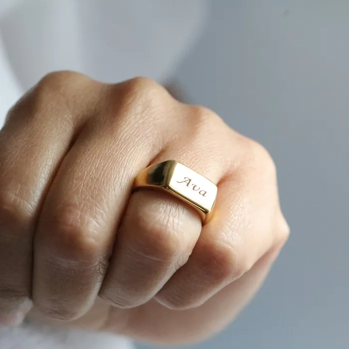 Rings Jewelvers 18K GoldFilled Personalized Gold Ring Custom Engraved Statement Gift Ring