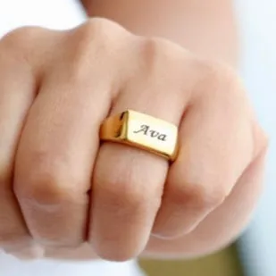 Rings Jewelvers 18K GoldFilled Personalized Gold Ring Custom Engraved Statement Gift Ring