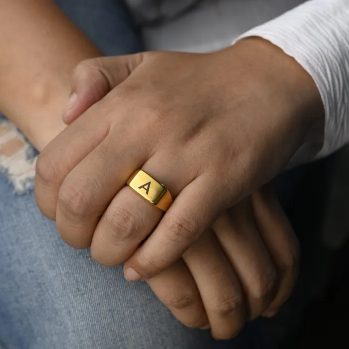 Rings Jewelvers 18K GoldFilled Personalized Gold Ring Custom Engraved Statement Gift Ring