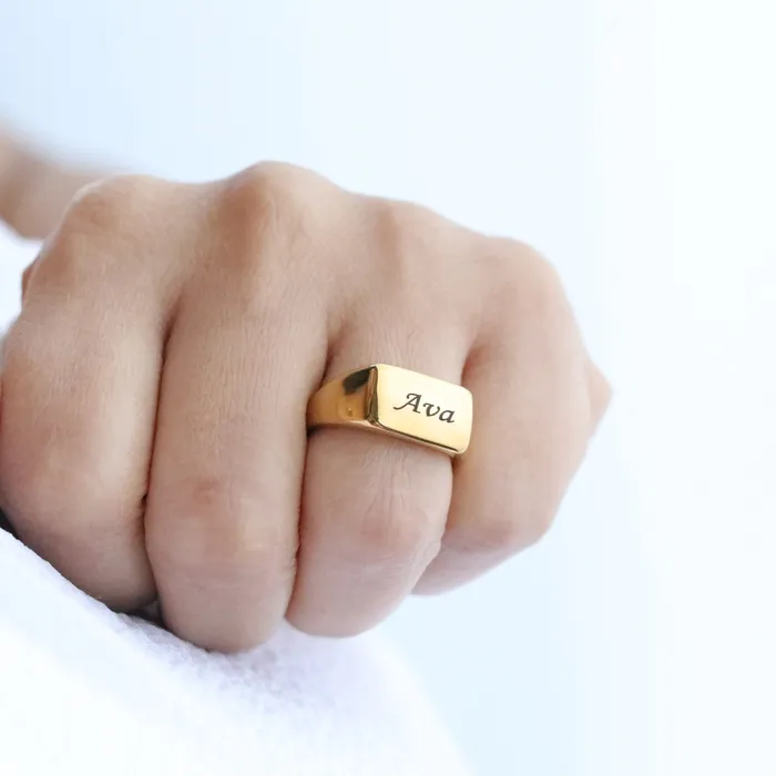 Rings Jewelvers 18K GoldFilled Personalized Gold Ring Custom Engraved Statement Gift Ring