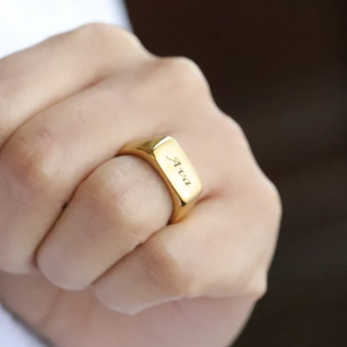 Rings Jewelvers 18K GoldFilled Personalized Gold Ring Custom Engraved Statement Gift Ring