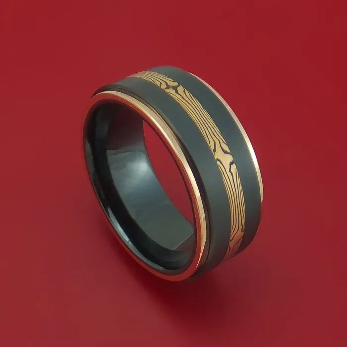 Rings Lashbrook Black Zirconium and Mokume Ring with Gold Edges Custom Made Band Rings Lashbrook Black Zirconium and Mokume Ring with Gold Edges Custom Made Band