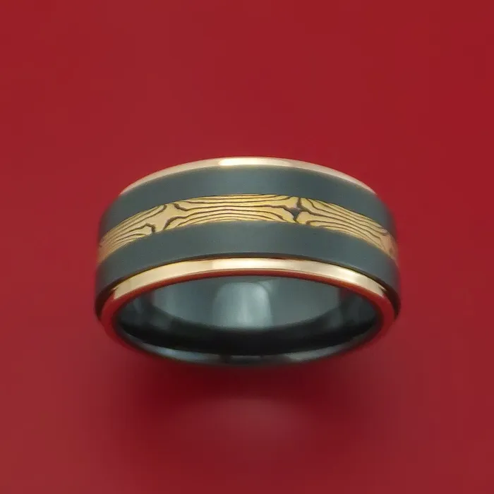 Rings Lashbrook Black Zirconium and Mokume Ring with Gold Edges Custom Made Band Rings Lashbrook Black Zirconium and Mokume Ring with Gold Edges Custom Made Band