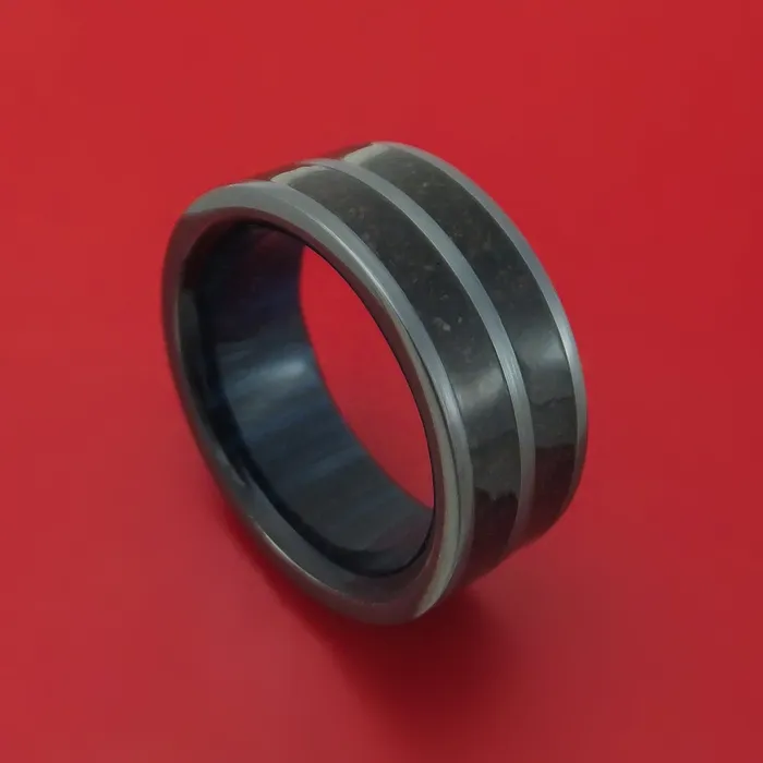 Rings Lashbrook Black Zirconium Dinosaur Bone Ring with Hardwood Sleeve