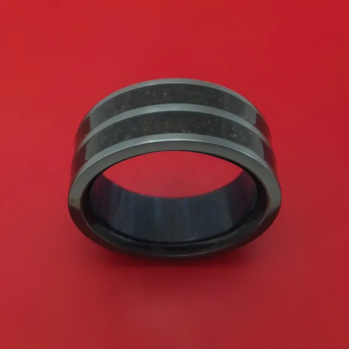 Rings Lashbrook Black Zirconium Dinosaur Bone Ring with Hardwood Sleeve Rings Lashbrook Black Zirconium Dinosaur Bone Ring with Hardwood Sleeve
