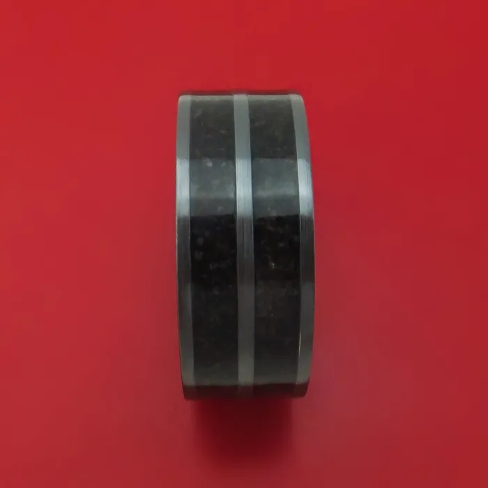 Rings Lashbrook Black Zirconium Dinosaur Bone Ring with Hardwood Sleeve Rings Lashbrook Black Zirconium Dinosaur Bone Ring with Hardwood Sleeve