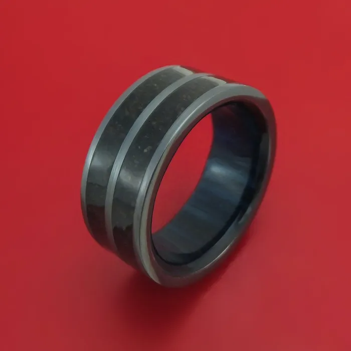 Rings Lashbrook Black Zirconium Dinosaur Bone Ring with Hardwood Sleeve Rings Lashbrook Black Zirconium Dinosaur Bone Ring with Hardwood Sleeve