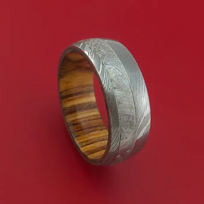 Rings Lashbrook Damascus Steel Ring with Gibeon Meteorite Inlay and Interior Hardwood Sleeve Custom Made Band Rings Lashbrook Damascus Steel Ring with Gibeon Meteorite Inlay and Interior Hardwood Sleeve Custom Made Band