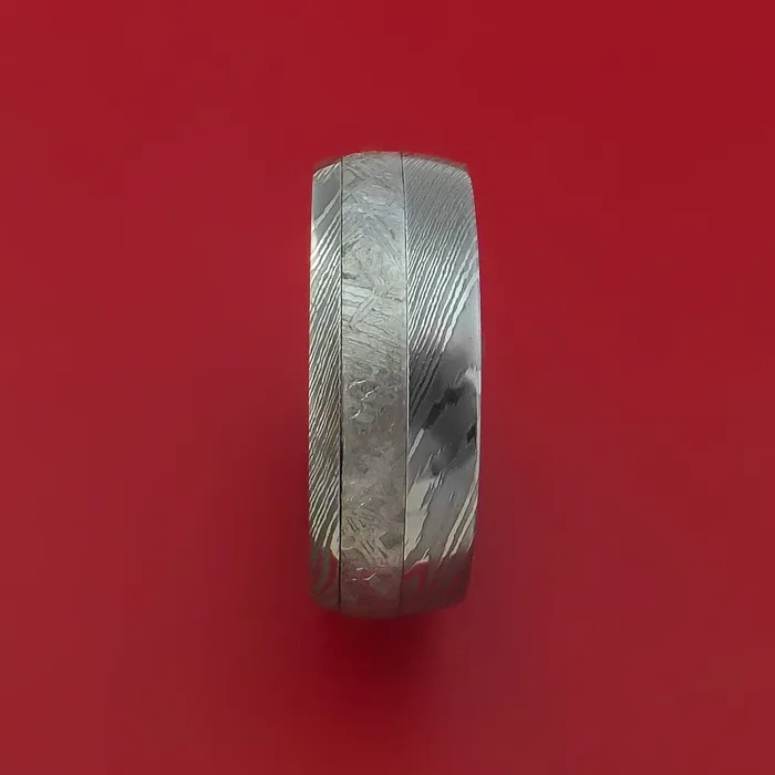 Rings Lashbrook Damascus Steel Ring with Gibeon Meteorite Inlay and Interior Hardwood Sleeve Custom Made Band Rings Lashbrook Damascus Steel Ring with Gibeon Meteorite Inlay and Interior Hardwood Sleeve Custom Made Band