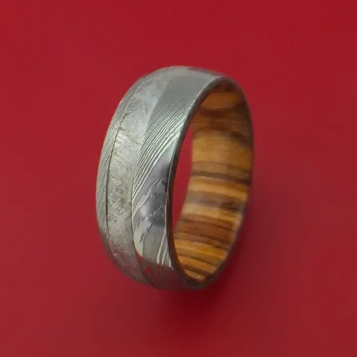Rings Lashbrook Damascus Steel Ring with Gibeon Meteorite Inlay and Interior Hardwood Sleeve Custom Made Band Rings Lashbrook Damascus Steel Ring with Gibeon Meteorite Inlay and Interior Hardwood Sleeve Custom Made Band