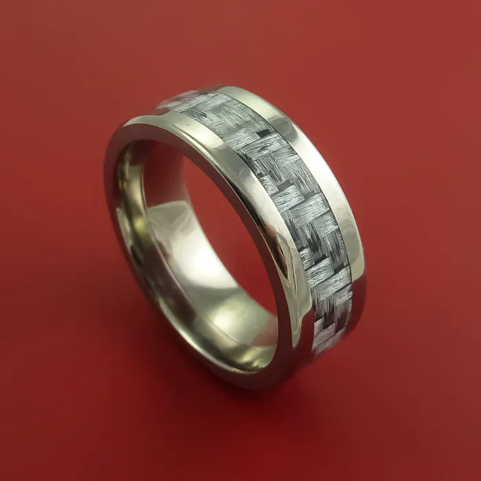 Rings Lashbrook Titanium Ring with Silver Carbon Fiber Inlay Custom Made Band Rings Lashbrook Titanium Ring with Silver Carbon Fiber Inlay Custom Made Band