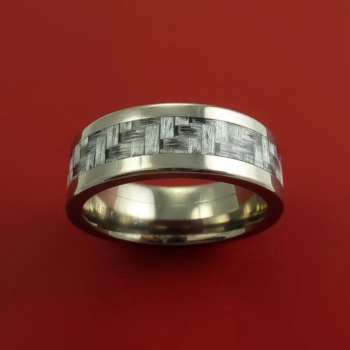 Rings Lashbrook Titanium Ring with Silver Carbon Fiber Inlay Custom Made Band Rings Lashbrook Titanium Ring with Silver Carbon Fiber Inlay Custom Made Band