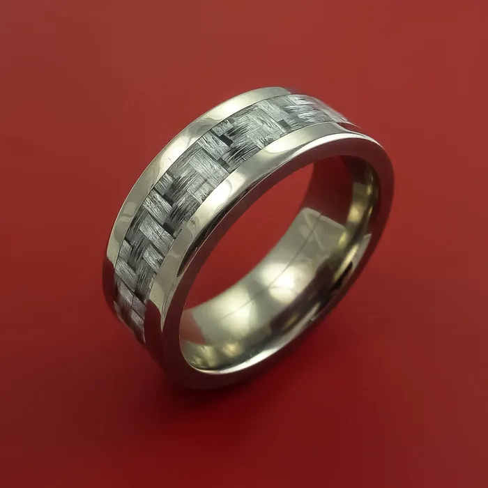 Rings Lashbrook Titanium Ring with Silver Carbon Fiber Inlay Custom Made Band Rings Lashbrook Titanium Ring with Silver Carbon Fiber Inlay Custom Made Band