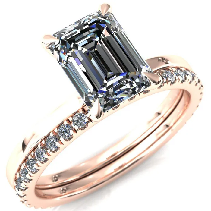 Rings Liyana Emerald Moissanite 4 Claw Prong Micro Pave Diamond Accent Neck Ring Engagement Ring Fire Brilliance Rings Liyana Emerald Moissanite 4 Claw Prong Micro Pave Diamond Accent Neck Ring Engagement Ring Fire Brilliance