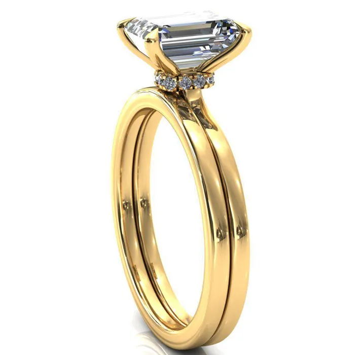 Rings Liyana Emerald Moissanite 4 Claw Prong Micro Pave Diamond Accent Neck Ring Engagement Ring Fire Brilliance 