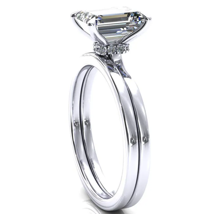 Rings Liyana Emerald Moissanite 4 Claw Prong Micro Pave Diamond Accent Neck Ring Engagement Ring Fire Brilliance 