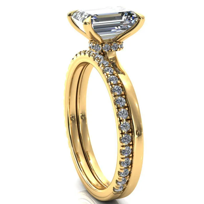 Rings Liyana Emerald Moissanite 4 Claw Prong Micro Pave Diamond Accent Neck Ring Engagement Ring Fire Brilliance 