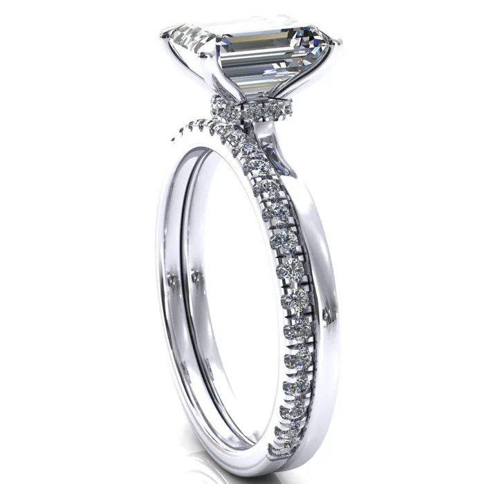 Rings Liyana Emerald Moissanite 4 Claw Prong Micro Pave Diamond Accent Neck Ring Engagement Ring Fire Brilliance 
