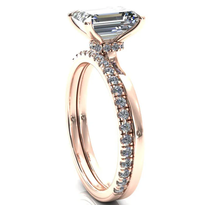 Rings Liyana Emerald Moissanite 4 Claw Prong Micro Pave Diamond Accent Neck Ring Engagement Ring Fire Brilliance 