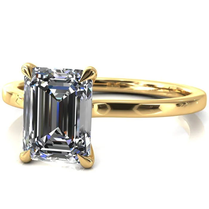 Rings Liyana Emerald Moissanite 4 Claw Prong Micro Pave Diamond Accent Neck Ring Engagement Ring Fire Brilliance 