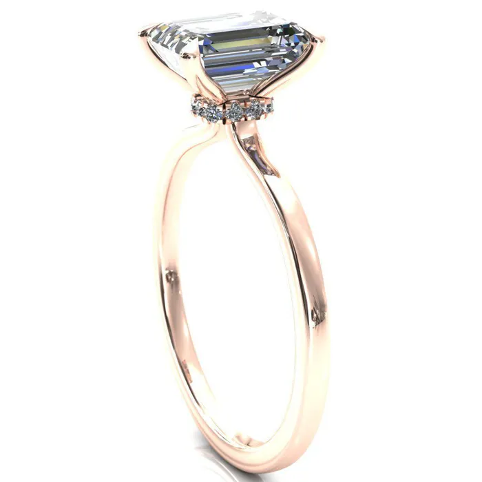 Rings Liyana Emerald Moissanite 4 Claw Prong Micro Pave Diamond Accent Neck Ring Engagement Ring Fire Brilliance 