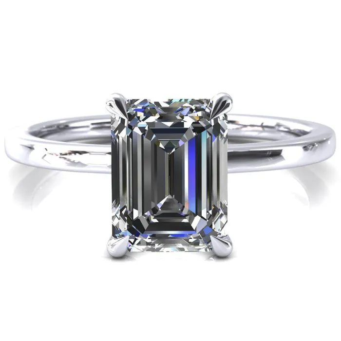 Rings Liyana Emerald Moissanite 4 Claw Prong Micro Pave Diamond Accent Neck Ring Engagement Ring Fire Brilliance 